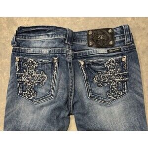 Miss Me Capri Jeans 28 JP5345P Denim Embellished Cross Pockets 20” Inseam